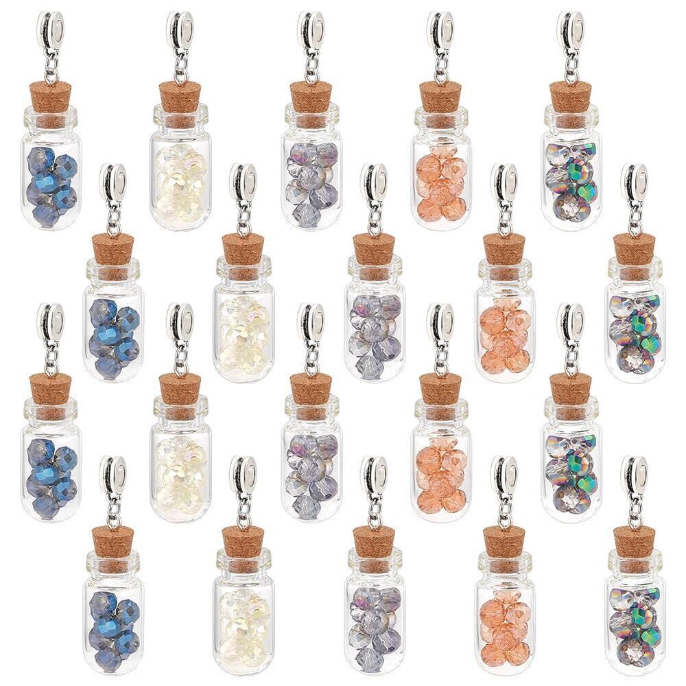 6442 20pcs Mini Glass Bottle Pendants, Electroplated Glass Beads Filling